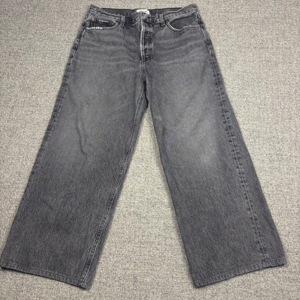 AGOLDE Jeans Womens 30 Low Slung Baggy Faded Black Denim Wide Leg 10.5" Made USA